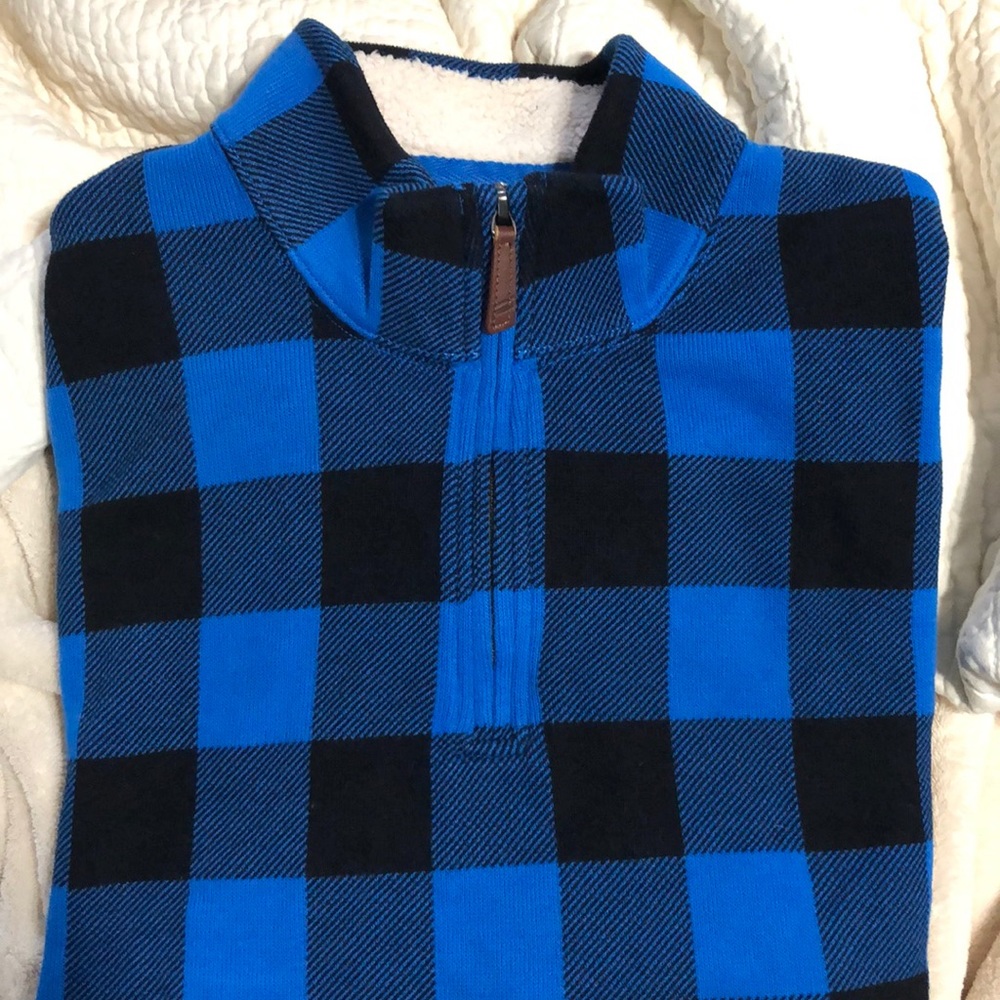 Blue & Black Land’s End Sherpa collar sweater